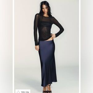 Zara  Satin effect midi Skirt Blue